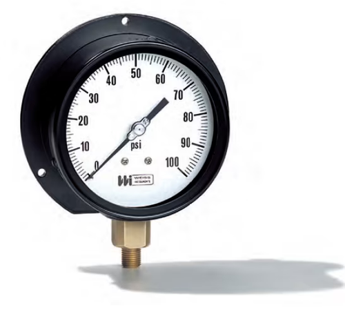 Miljoco-Weiss 4UGB-1-060-4L : Industrial Pressure Gauge, 4-1/2 in Dial, 0-60 psi, 1/4 in NPT Lower, Back Flange Aluminum Case