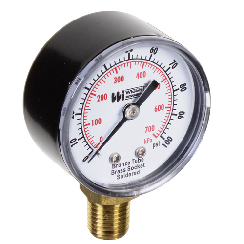 Miljoco-Weiss TL15-VAC-8B : Utility Pressure Gauge, 1-1/2 in Dial, 0-30 inHg vacuum, 1/8 in NPT Center Back, Black Steel Case