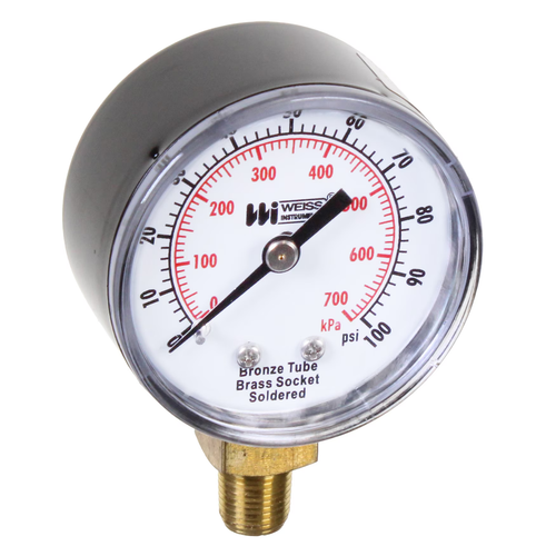 Miljoco-Weiss TL20-VAC-4B : Utility Pressure Gauge, 2 in Dial, 0-30 inHg vacuum, 1/4 in NPT Center Back, Black Steel Case
