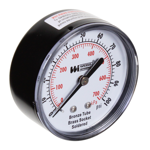 Miljoco-Weiss TL25-200-4B : Utility Pressure Gauge, 2-1/2 in Dial, 0-200 psi, 1/4 in NPT Center Back, Black Steel Case