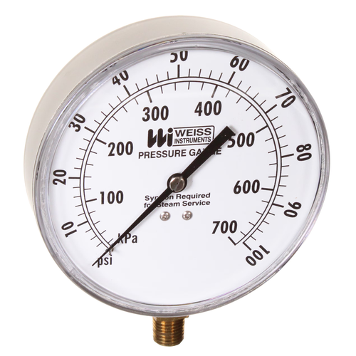 Miljoco-Weiss TL40-015-4L : Utility Pressure Gauge, 4 in Dial, 0-15 psi, 1/4 in NPT Lower, Black Steel Case