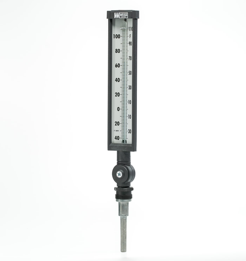 Miljoco-Weiss 9VU35-240FC : Vari-Angle Industrial Glass Thermometer, 9 in Scale, 3-1/2 in Stem, 30/240°F & 0/115°C, Valox Case