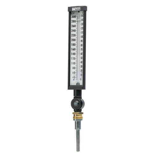Miljoco-Weiss A9VU6-120FC : Vari-Angle Industrial Glass Thermometer, 9 in Scale, 6 in Stem, 0/120°F & -10/50°C, Die Cast Aluminum Case