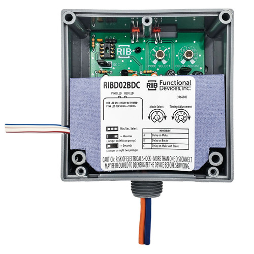 Functional Devices RIBD02BDC : Dry Contact Time Delay Relay, 20 Amp SPDT, Class 2 Dry Contact Input, 208-277 Vac Power Input, NEMA 1 Housing