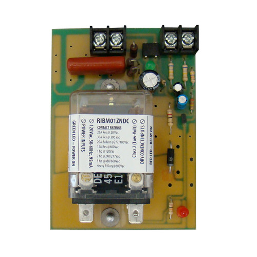 Functional Devices RIBM01ZNDC : Dry Contact Relay, 30 Amp DPDT, Class 2 Dry Contact Input, 120 Vac Power Input, 4.00" Track Mount