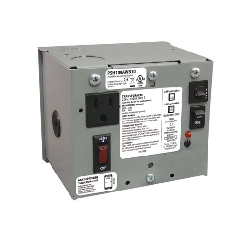 Functional Devices PSH100AWB10 : Single 100 VA, 120 Vac to 24 Vac, UL Class 2, Secondary Wires, 10 Amp Main Breaker, Metal Enclosure