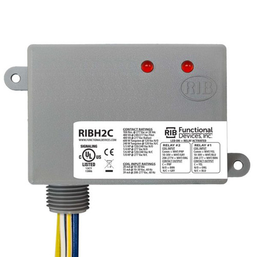 Functional Devices RIBH2C : Pilot Relays, 10 Amp 2 SPDT, 10-30 Vac/dc/208-277 Vac Coil, NEMA 1 Housing