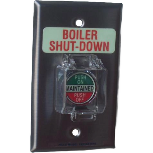 Pilla WPSCP2SL Boiler Shut-Down : Wall Plate Operator Station, Clear Padlockable Raise Lid, Red Maintained Round Push Button (PUSH ON-PUSH OFF), "Boiler Shut-Down", NEMA 1 (Indoor) Rated, Fits 1-3 Contact Blocks, UL Listed