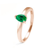 rose gold memorial ashes and hair ring with pear cut emerald