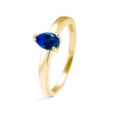 ashes ring in yellow gold with pear cut blue sapphire