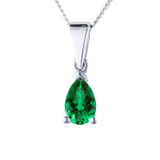 sterling silver pendant necklace with pear cut emerald gemstone