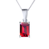 Emerald cut ruby in sterling silver memorial pendant