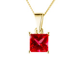 princess square cut ruby pendant in yellow gold