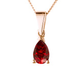 rose gold ashes necklace with pear cut ruby gemstone pendant