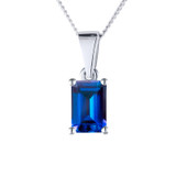 emerald cut blue sapphire memorial pendant in silver