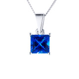 blue sapphire princess cut gemstone in silver memorial pendant