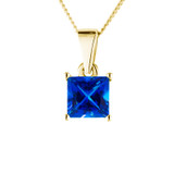 yellow gold ashes pendant with princess cut blue sapphire