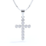 Sterling Silver Cross Pendant with 11 Bezel Set Diamonds and Suitable to Contain Ashes or Hair