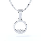 white gold circle pendant with three diamonds