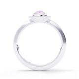 pink fused glass cremation ashes gemstone with diamond halo in platinum