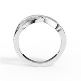 Side profile of a platinum ashes diamond memorial ring with flowing band detail