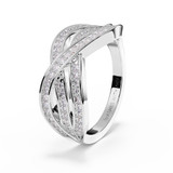Modern sterling silver ashes waves memorial ring with multiple diamond-set bands