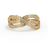 Multi-row diamond wave ring for ashes in solid yellow gold with 55 lab-grown diamonds