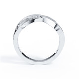 Side profile of a platinum ashes diamond memorial ring with flowing band detail