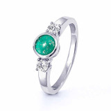 Green Glass and Crystal Ashes Stones in Silver Memorial Ring