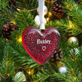 Visible Ashes Inside Glass Heart Christmas Decoration with Engraving Hanging on Tree