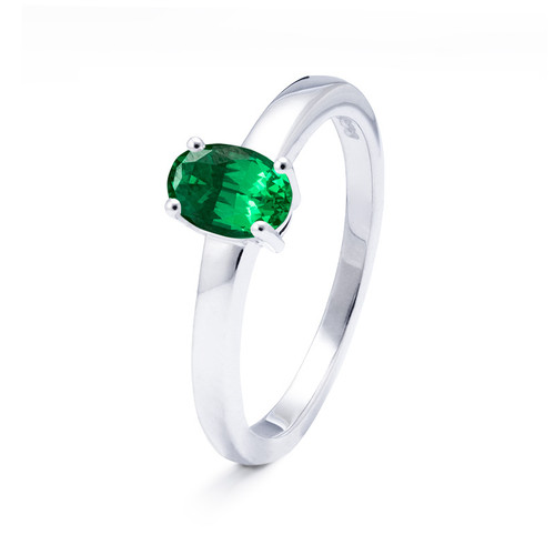Sterling silver ring with oval cut emerald