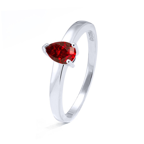 silver memorial ring with ruby pear cut gemstone