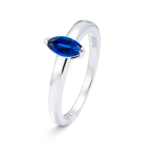 sterling silver ashes ring with blue sapphire marquise cut gemstone