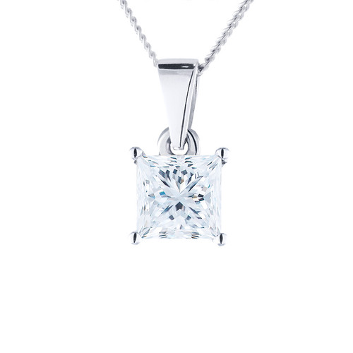princess cut diamond silver memorial pendant necklace