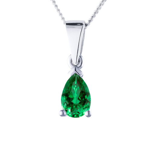 sterling silver pendant necklace with pear cut emerald gemstone