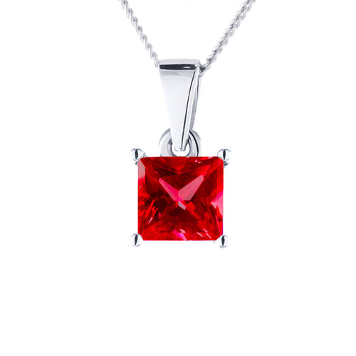 ruby gemstone in princess cut and sterling silver necklace