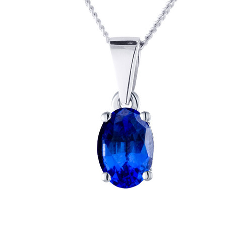 blue sapphire oval gemstone in white gold memorial pendant