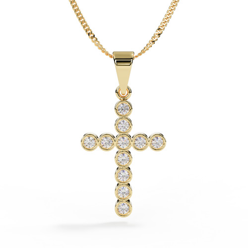 Ashes Memorial Cross Pendant in Yellow Gold with 2mm Diamonds