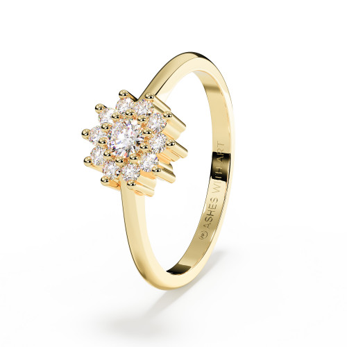 Yellow Gold Flower Halo Cluster Diamond Memorial Ring