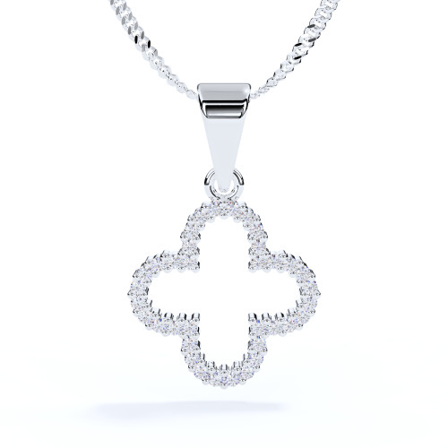 Diamond Clover Memorial Pendant in Silver