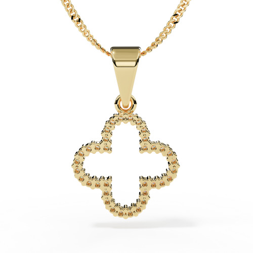 Yellow Gold Diamond Ashes Memorial Necklace in Clover Design