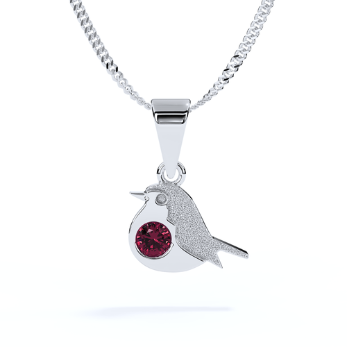 Sterling Silver Robin Memorial Pendant with Ruby for Ashes and Hair