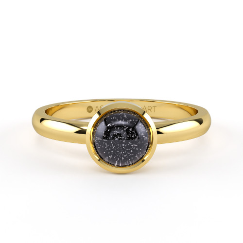black glass ashes gemstone memorial ring in 9ct yellow gold