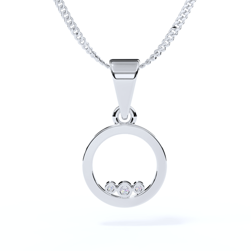 white gold circle pendant with three diamonds