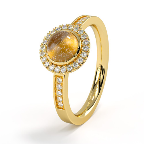 yellow gold diamond and glass cremation ashes ring