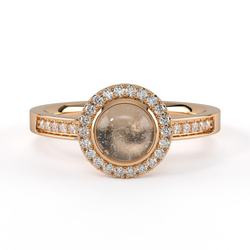 ashes diamond ring with visible ashes in rose gold and glass