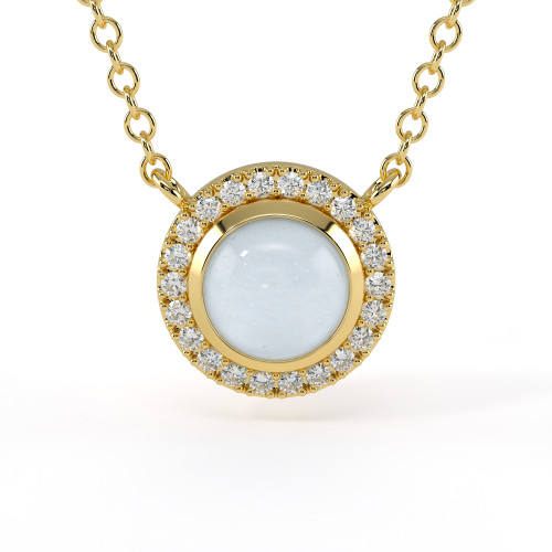 Yellow Gold Diamond and Glass Gemstone Necklace Pendant