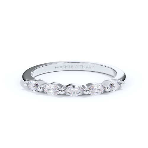 Cremation Ashes Marquise Eternity Ring in platinum precious metal featuring five east-west set marquise-cut diamonds across a delicate band.