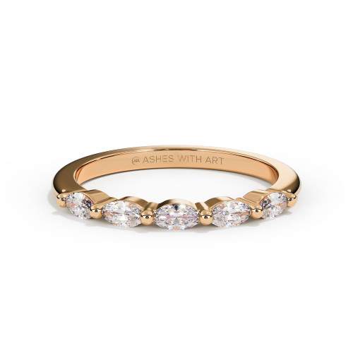 9ct rose gold Marquise Eternity Ring shown from the side, with ashes and elegant east-west diamond settings.