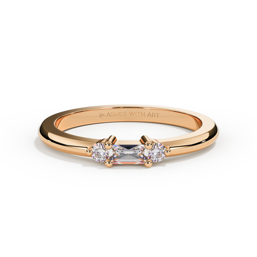 Cremation Ashes Ring with Baguette Cut Diamond in Rose Gold